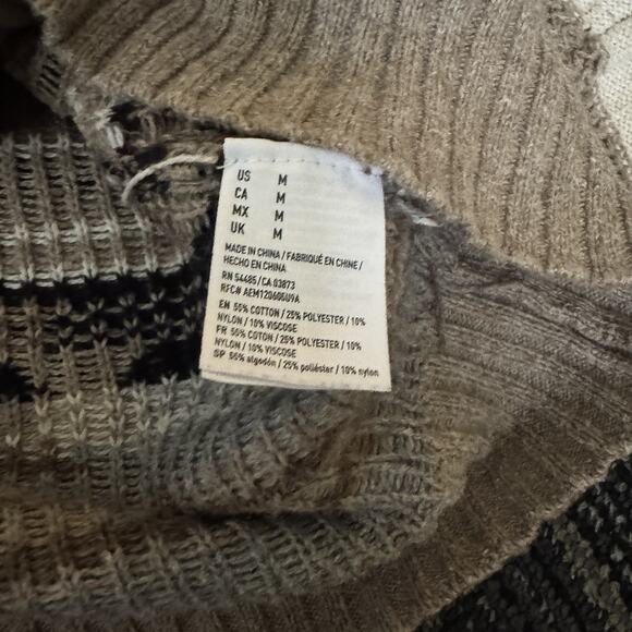 American Eagle Hooded Sweater Mens M Beige Aztec button neck southwest - Picture 4 of 7